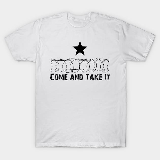 Bold Barbed Wire Star Wall- 'Come and Take It' Statement Piece, Texas, Hold The Line T-Shirt by artbyhintze